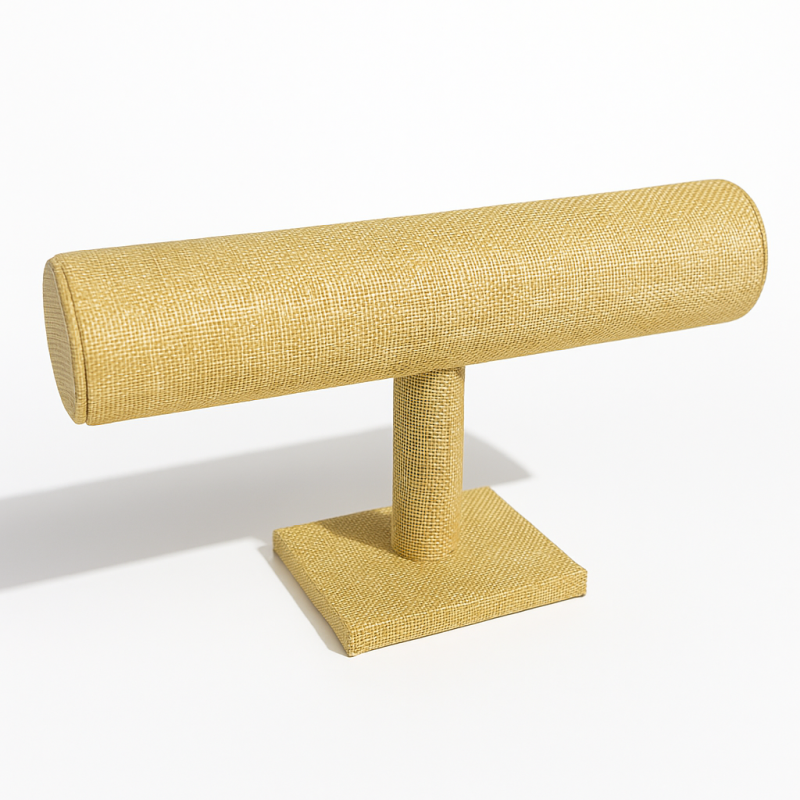 Expositor de pulseras de yute beige en forma de T