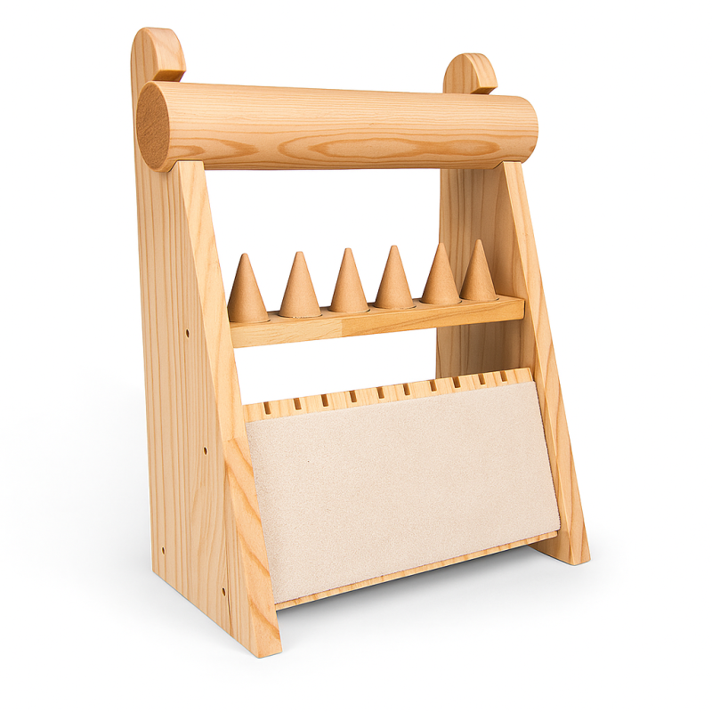 Soporte para joyas de madera y algodón beige natural para collares, anillos y pulseras