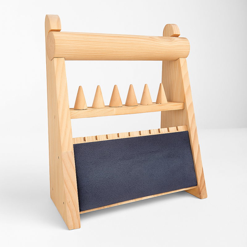Soporte para joyas de madera y de ante sintético gris antracita para collares, anillos y pulseras