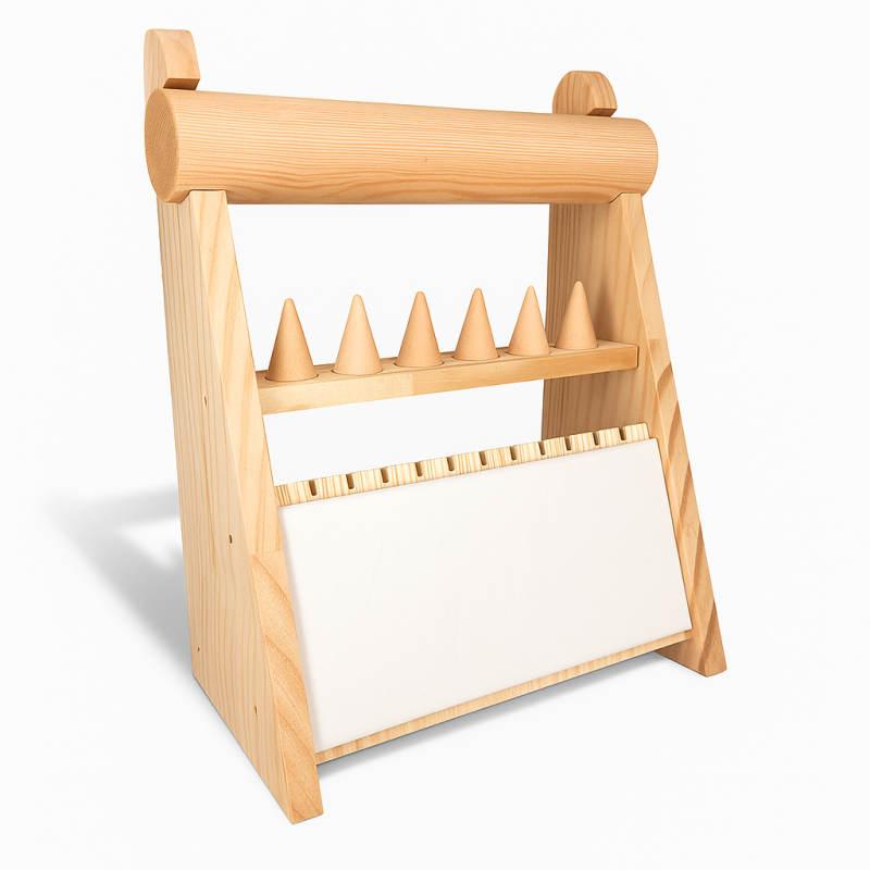 Soporte para joyas de madera y símil piel blanca para collares, anillos y pulseras