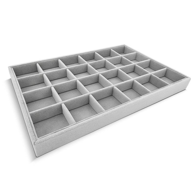 Bandeja de gemología con 24 compartimentos - Terciopelo gris ratón
