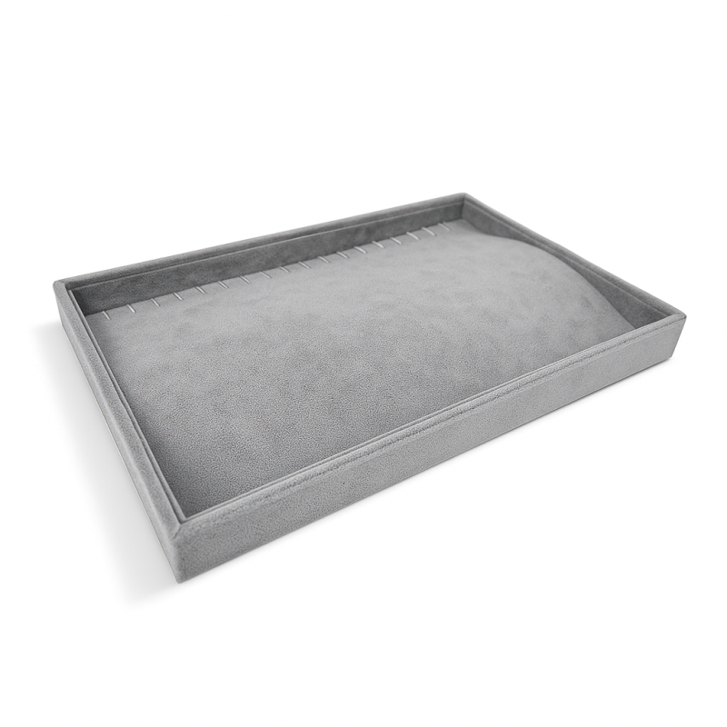 Bandeja expositora para 20 collares - Terciopelo gris