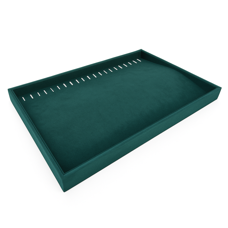 Bandeja expositora para 20 collares - ante verde esmeralda