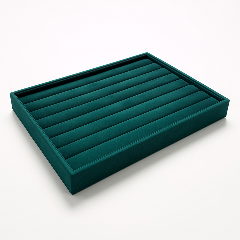 Bandeja de presentación para anillos finos - de ante verde esmeralda