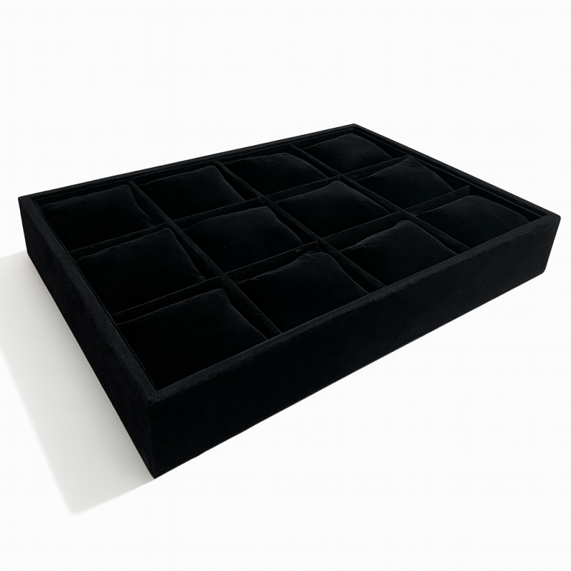 Expositor con cojines para relojes de terciopelo negro