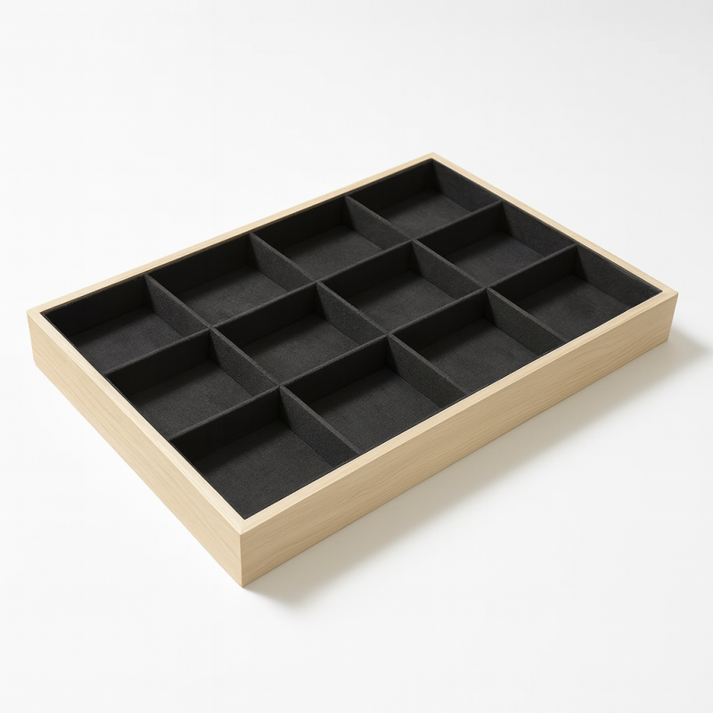 Lote de 5 bandejas para joyas de madera y ante gris antracita con compartimentos
