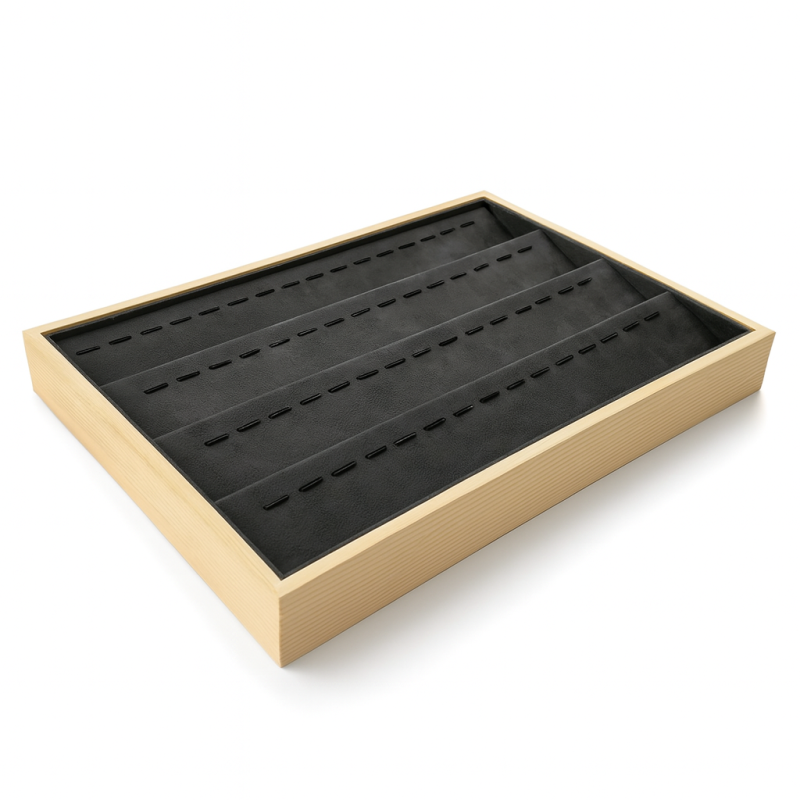 Lote de 5 bandejas de presentación para colgantes de madera y de ante gris antracita