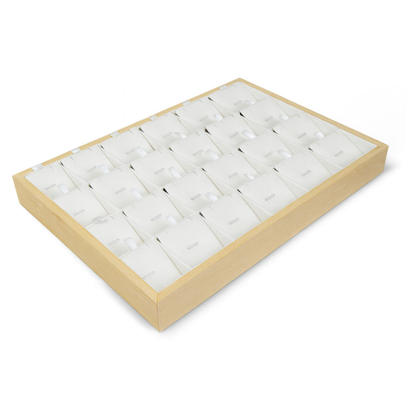 Bandeja de presentación de madera y símil piel blanco para 24 cadenas y colgantes