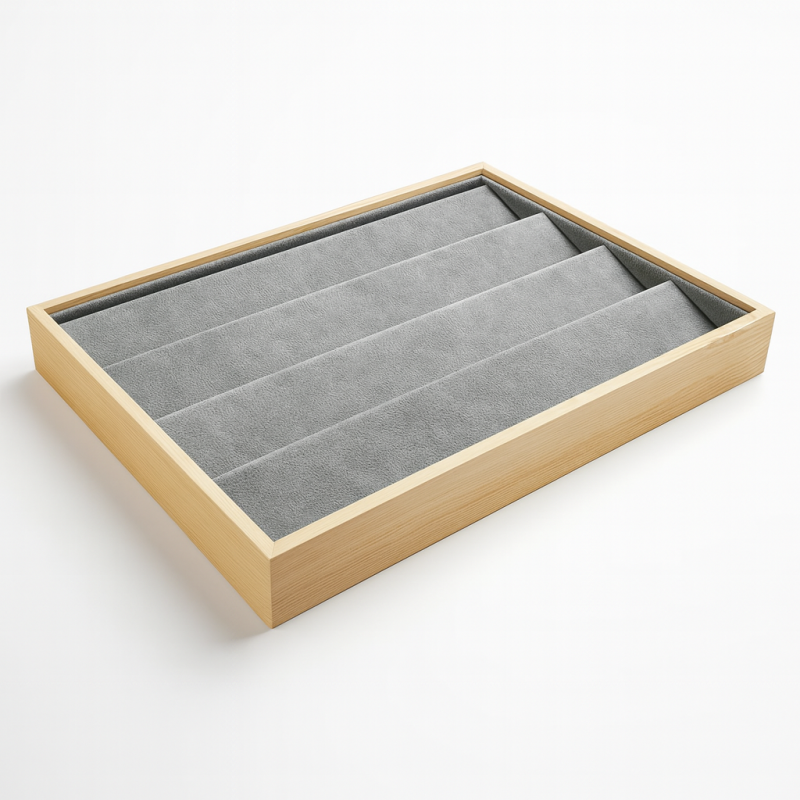 Lote de 5 bandejas para pendientes de madera y terciopelo gris