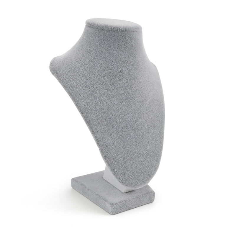 Mini busto para joyas de terciopelo gris para collares