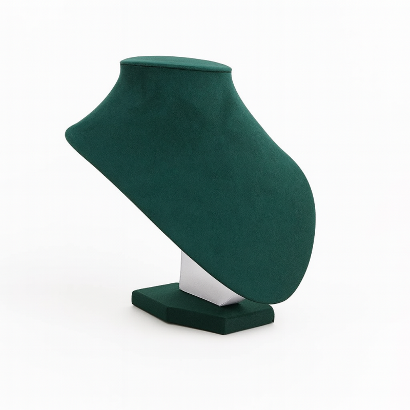 Busto redondeado para joyas de ante verde esmeralda de 18 cm