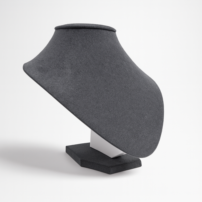 Busto para joyas de ante gris antracita de 18 cm