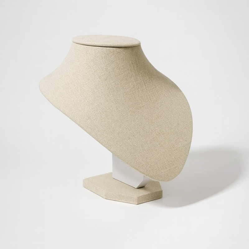 Busto redondeado para joyas de algodón beige natural de 18 cm