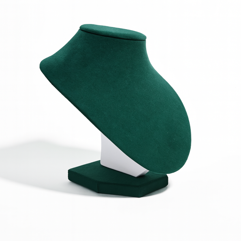 Busto para joyas de ante verde esmeralda para gargantillas