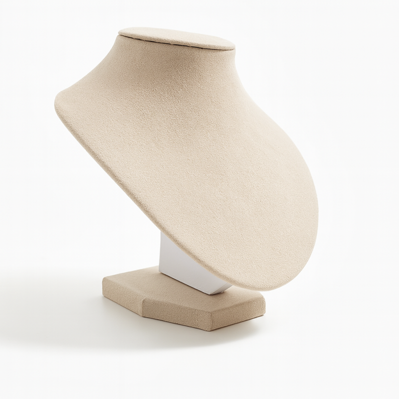 Busto para joyas de ante beige crema para gargantillas