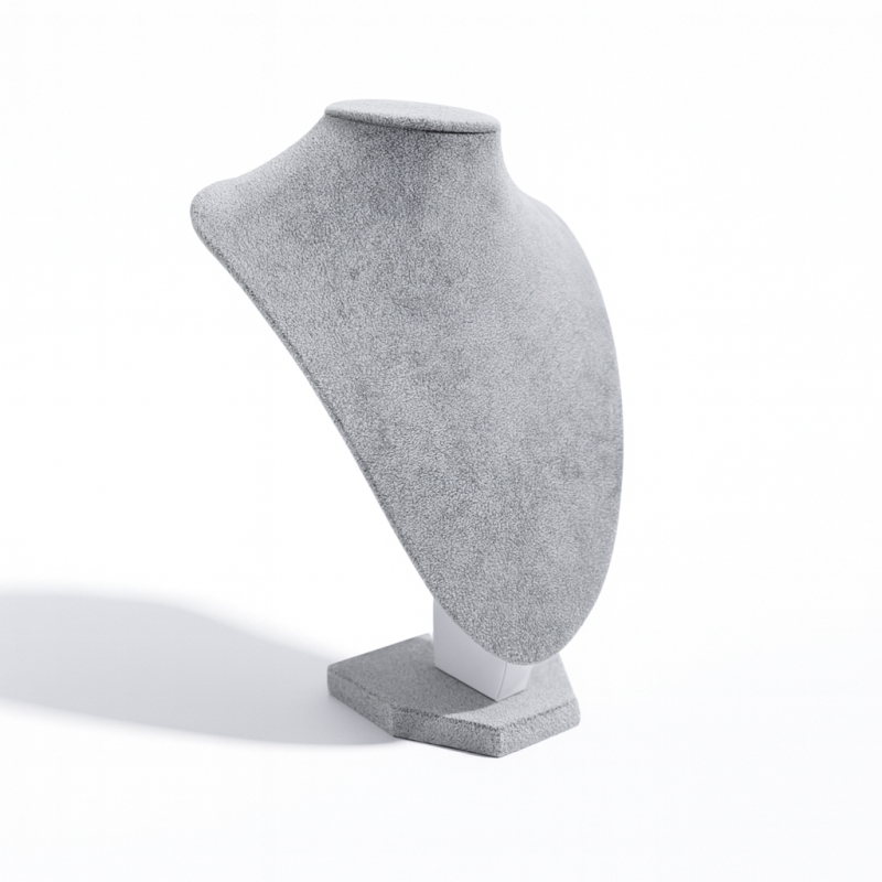 Busto para joyas de terciopelo gris de 24 cm para cadenas