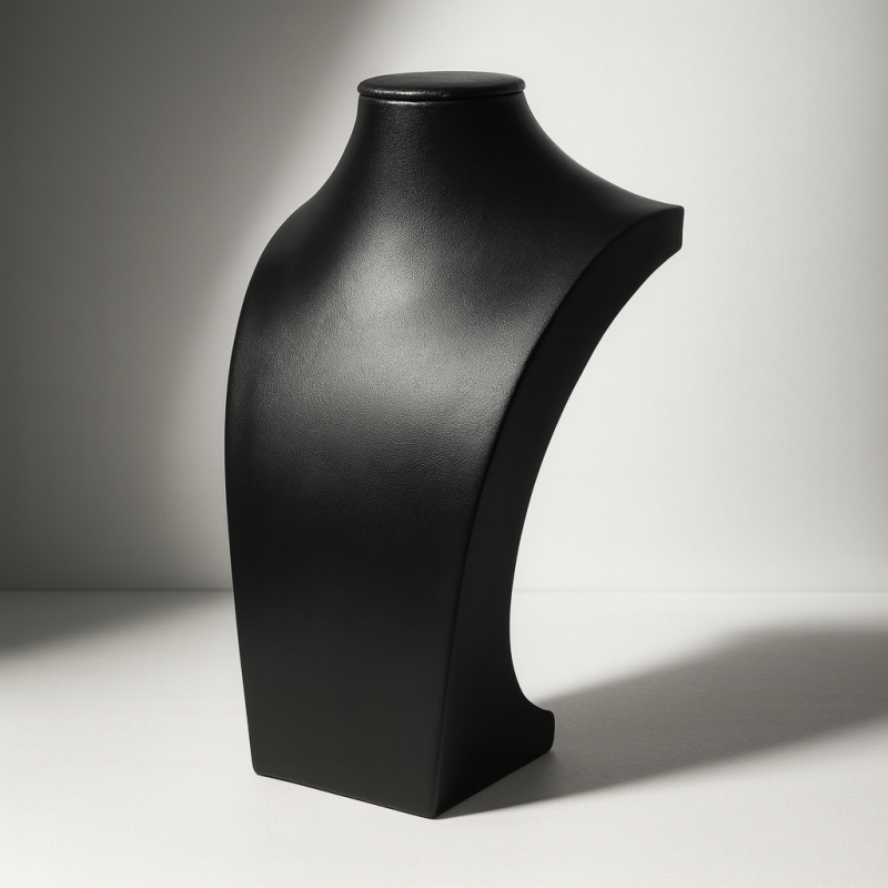 Busto para joyas y collares de símil piel negro de 25 cm
