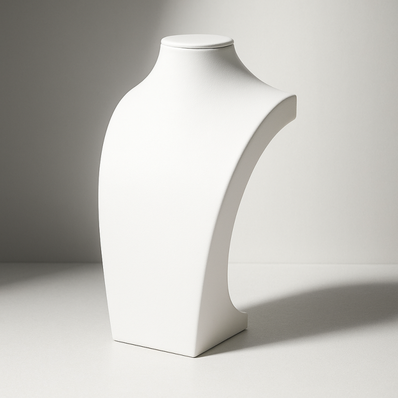 Pequeño busto para joyas de símil piel blanco de 20 cm