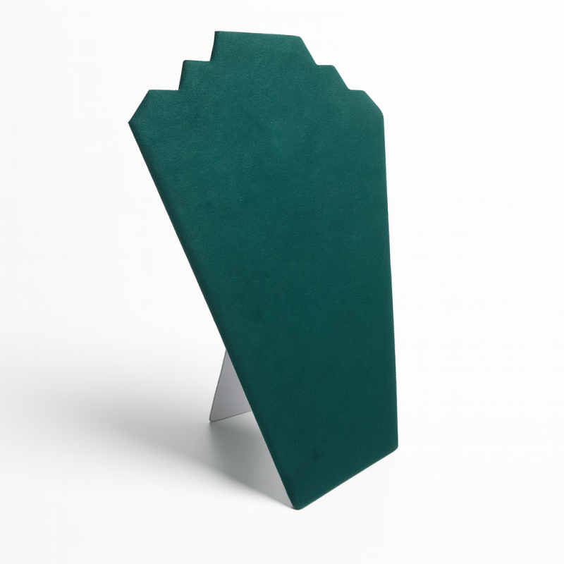 Busto plano para joyas de ante verde esmeralda