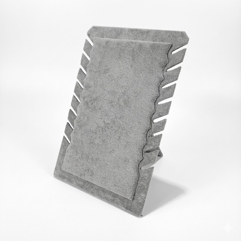Soporte plegable para collares de terciopelo gris