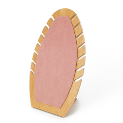 Expositor para joyas de forma ovalada para collares de madera y ante rosa
