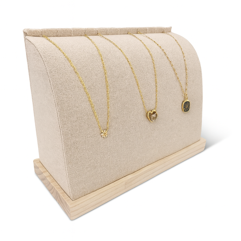 Expositor de collares voluminoso de madera y algodón beige natural