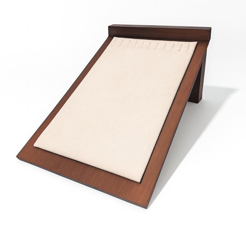 Soporte para collares de madera oscura y de ante, posición vertical o inclinada