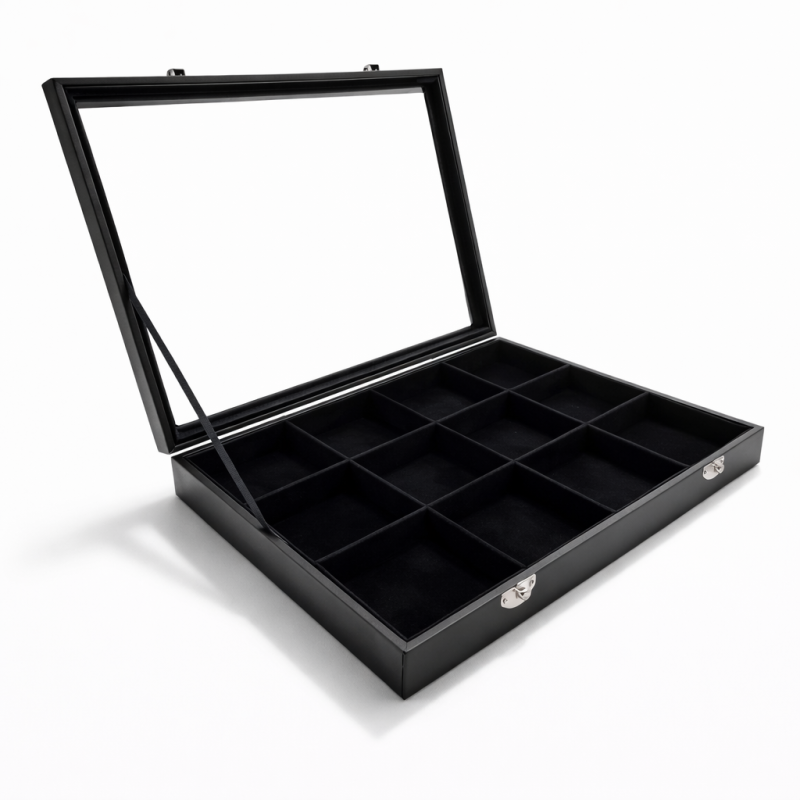 Maletín para joyas con compartimentos de terciopelo negro