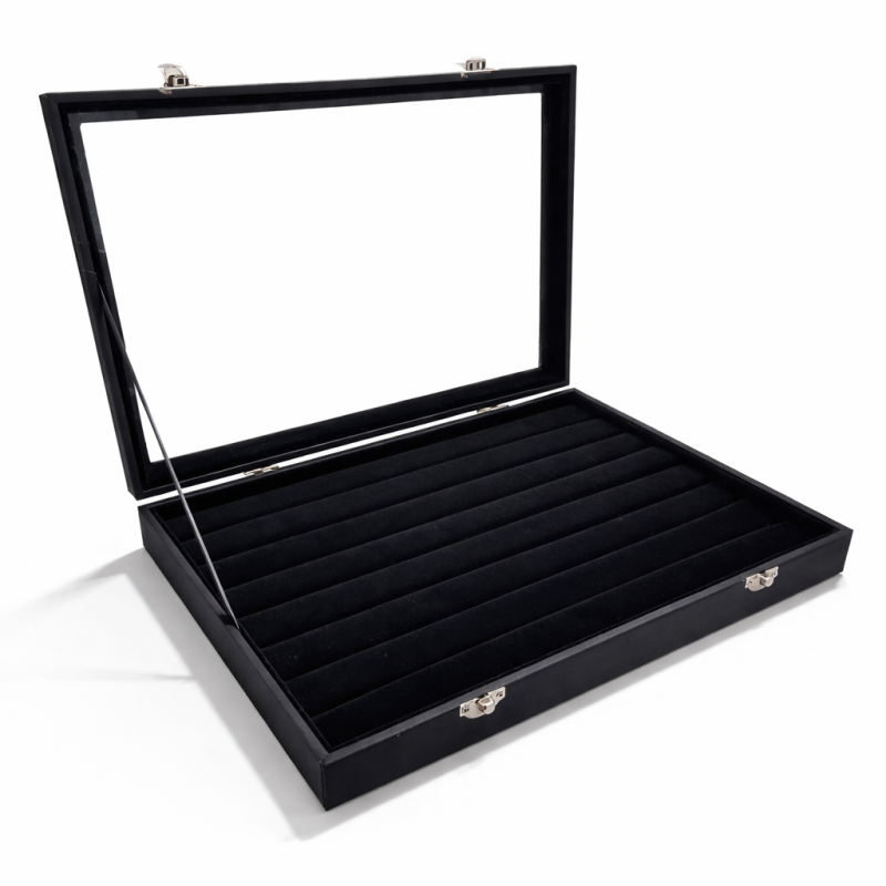 Maletín de joyas para anillos de terciopelo negro
