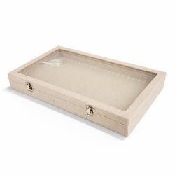 Lote de 5 maletines con tapa de cristal para pulseras de algodón beige