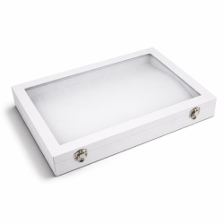 Maletín con tapa de cristal para pulseras de símil piel blanca