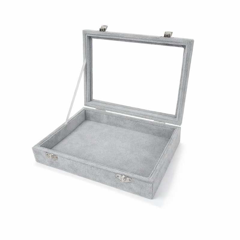 Lote de 5 maletines pequeños con ventana de terciopelo gris