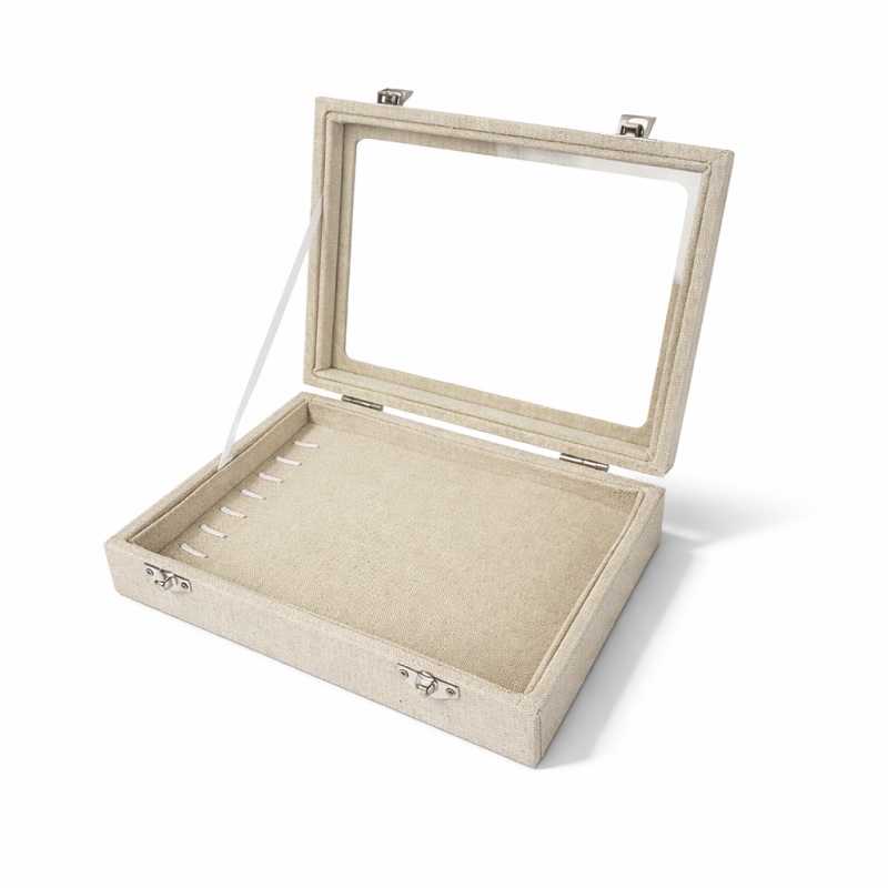 Lote de 5 maletines pequeños con ventana para pulseras de algodón beige natural
