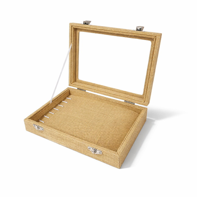 Lote de 5 maletines pequeños con ventana para pulseras de yute beige