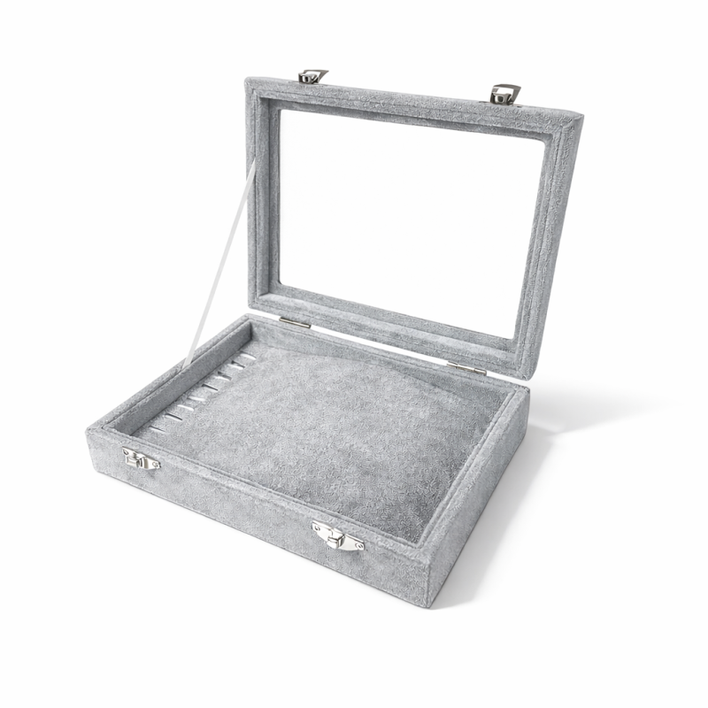 Lote de 5 maletines pequeños con ventana para pulseras de terciopelo gris