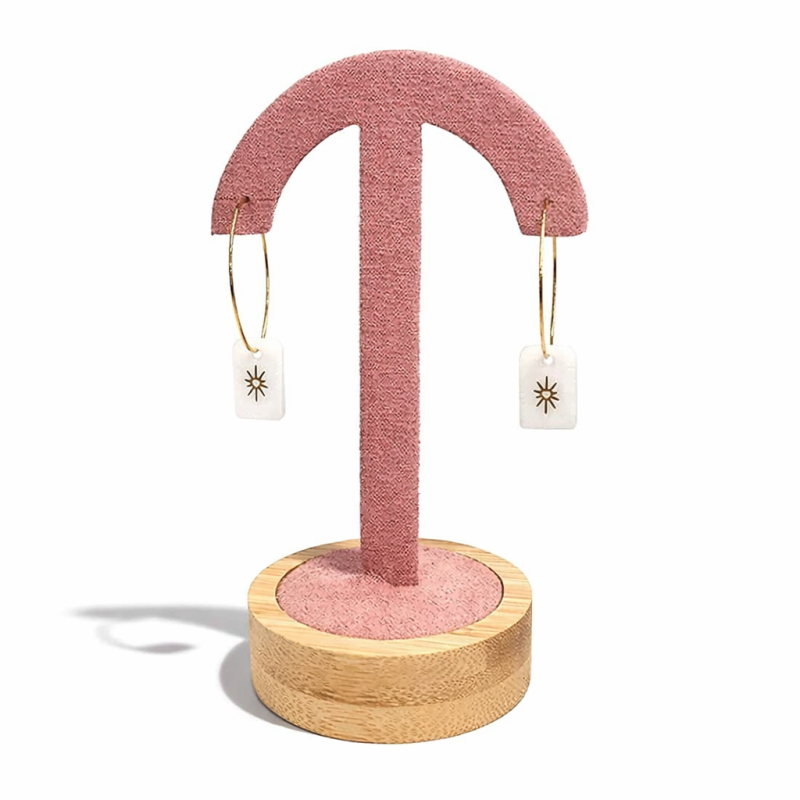Soporte para pendientes con forma de paraguas sobre base de madera - Ante rosa