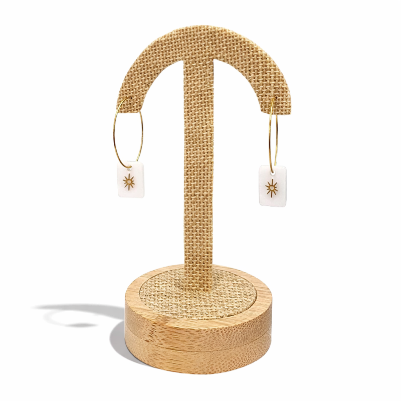 Soporte para pendientes con forma de paraguas sobre base de madera - Yute