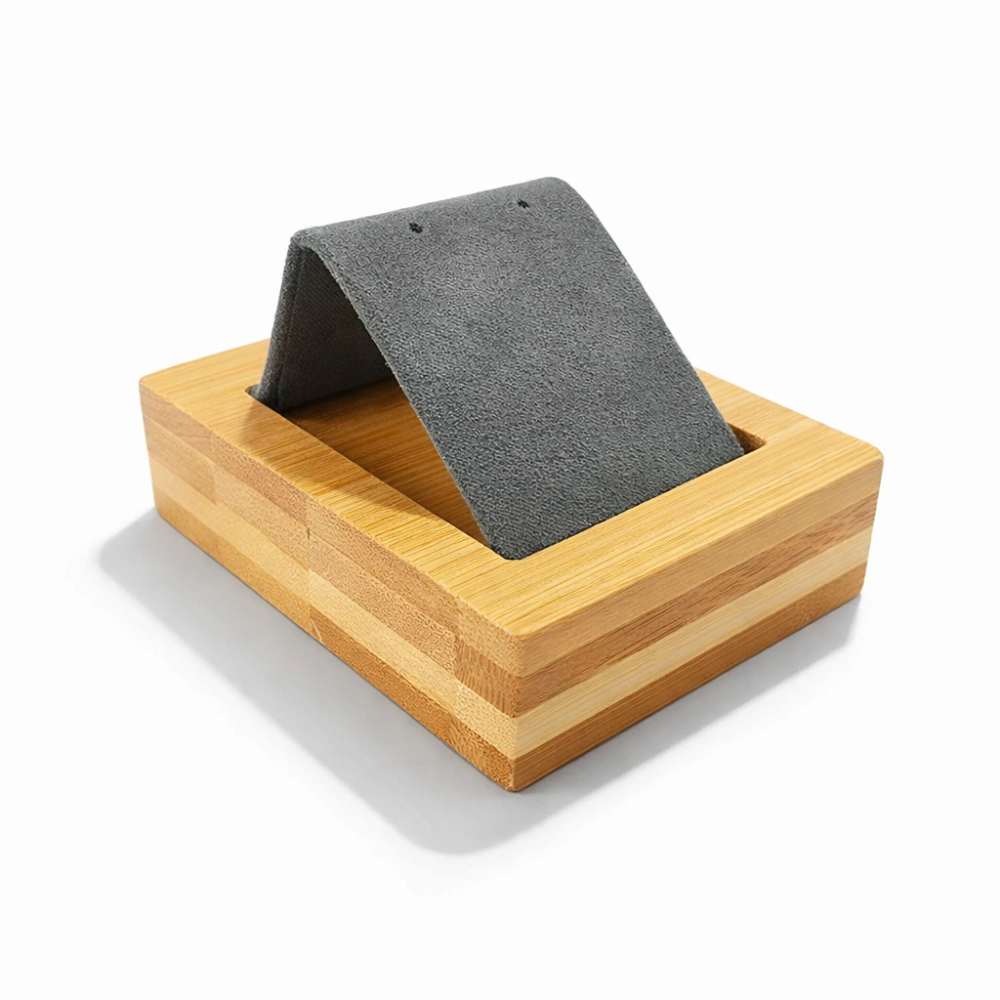 Pequeño soporte para pendientes de madera y ante gris antracita