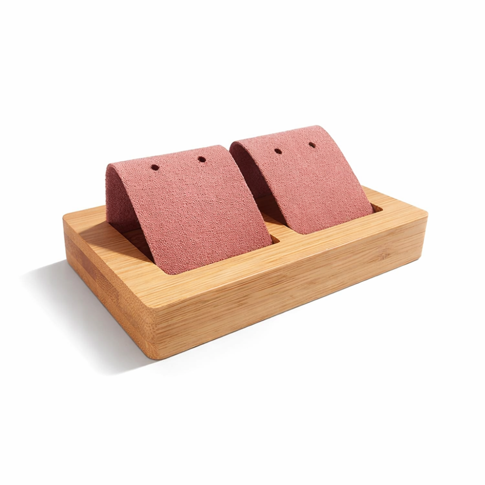 Pequeño soporte doble para pendientes de madera y ante rosa