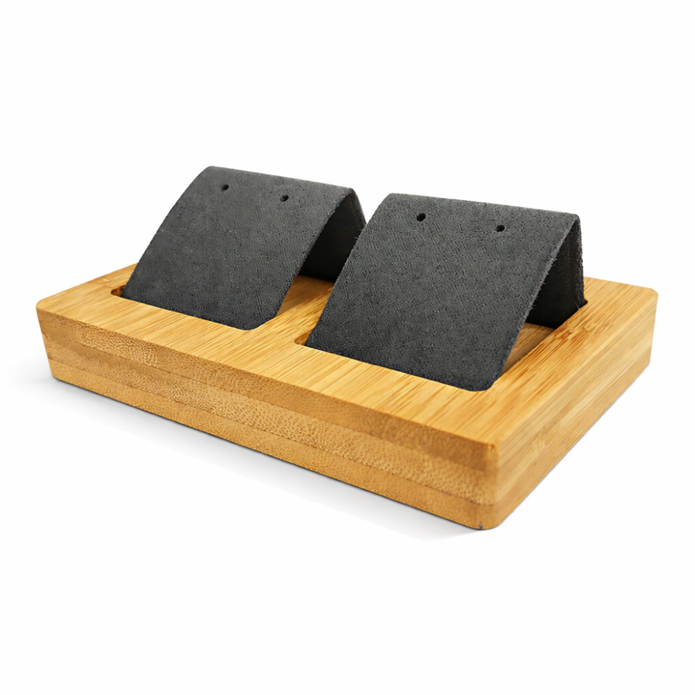 Pequeño soporte doble para pendientes de madera y ante gris antracita