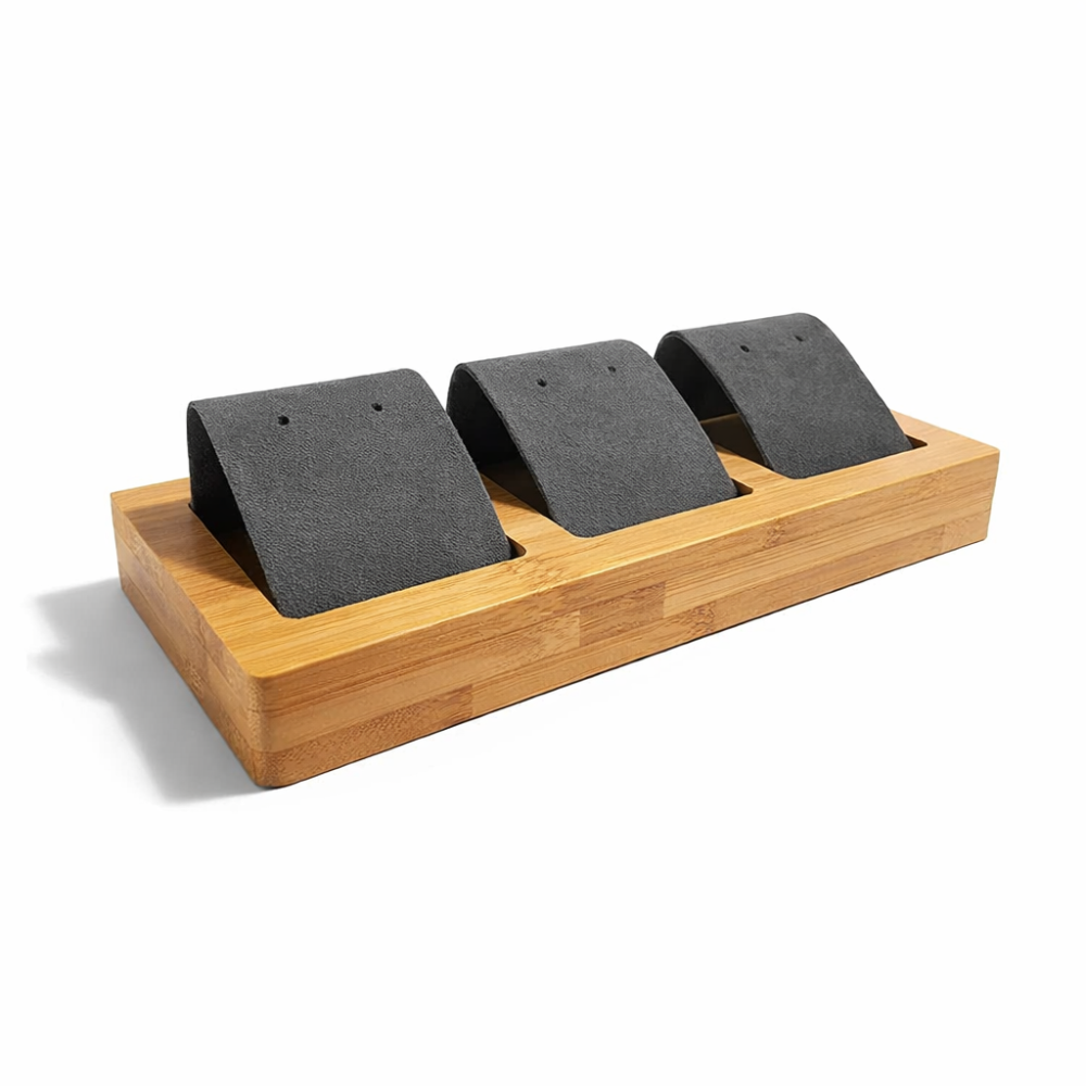 Pequeño soporte triple para pendientes de madera y ante gris antracita