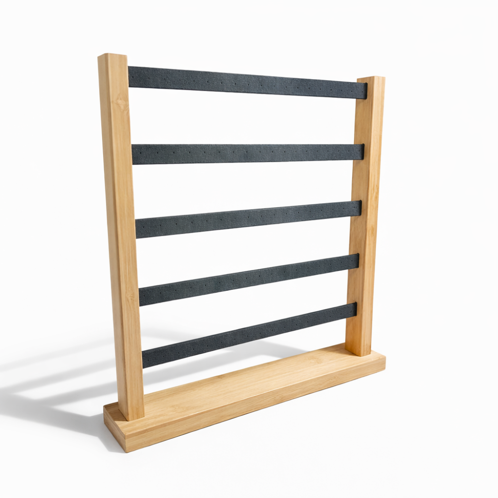 Expositor estantería para pendientes de madera y ante gris antracita