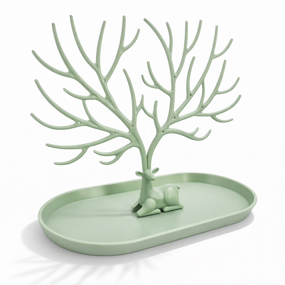 Joyero y bandeja de apoyo con forma de ciervo verde celadón