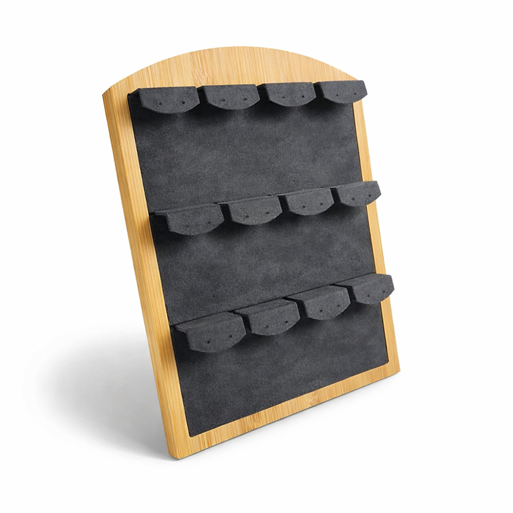 Expositor para pendientes de 12 pares de madera y de ante gris