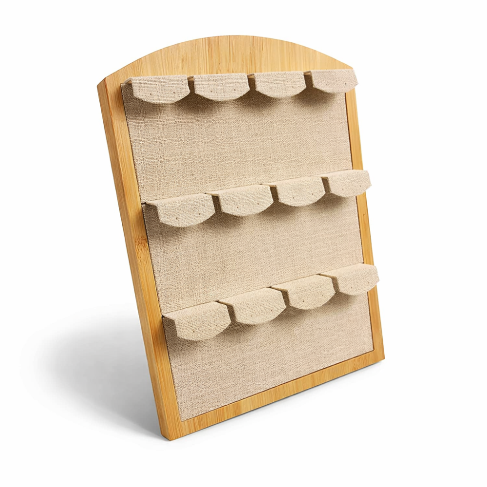 Expositor para pendientes de 12 pares de madera y algodón beige