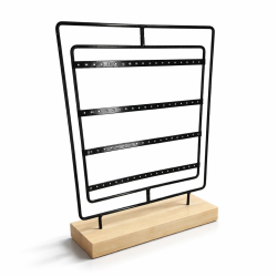 Soporte para pendientes de metal negro sobre base de madera, 36 pares