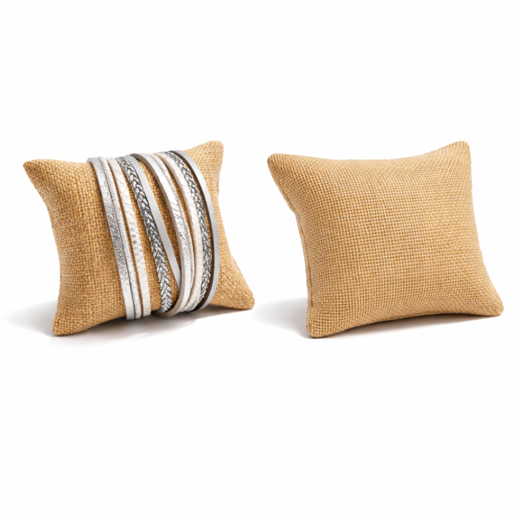 Lote de 24 cojines pequeños de yute beige de 7 x 8 cm