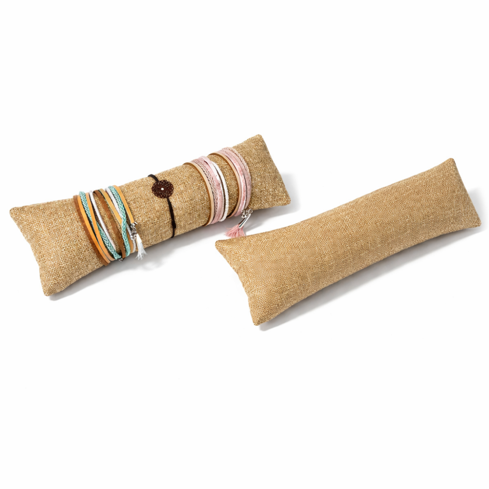Cojín alargado de yute beige de 7 x 24 cm