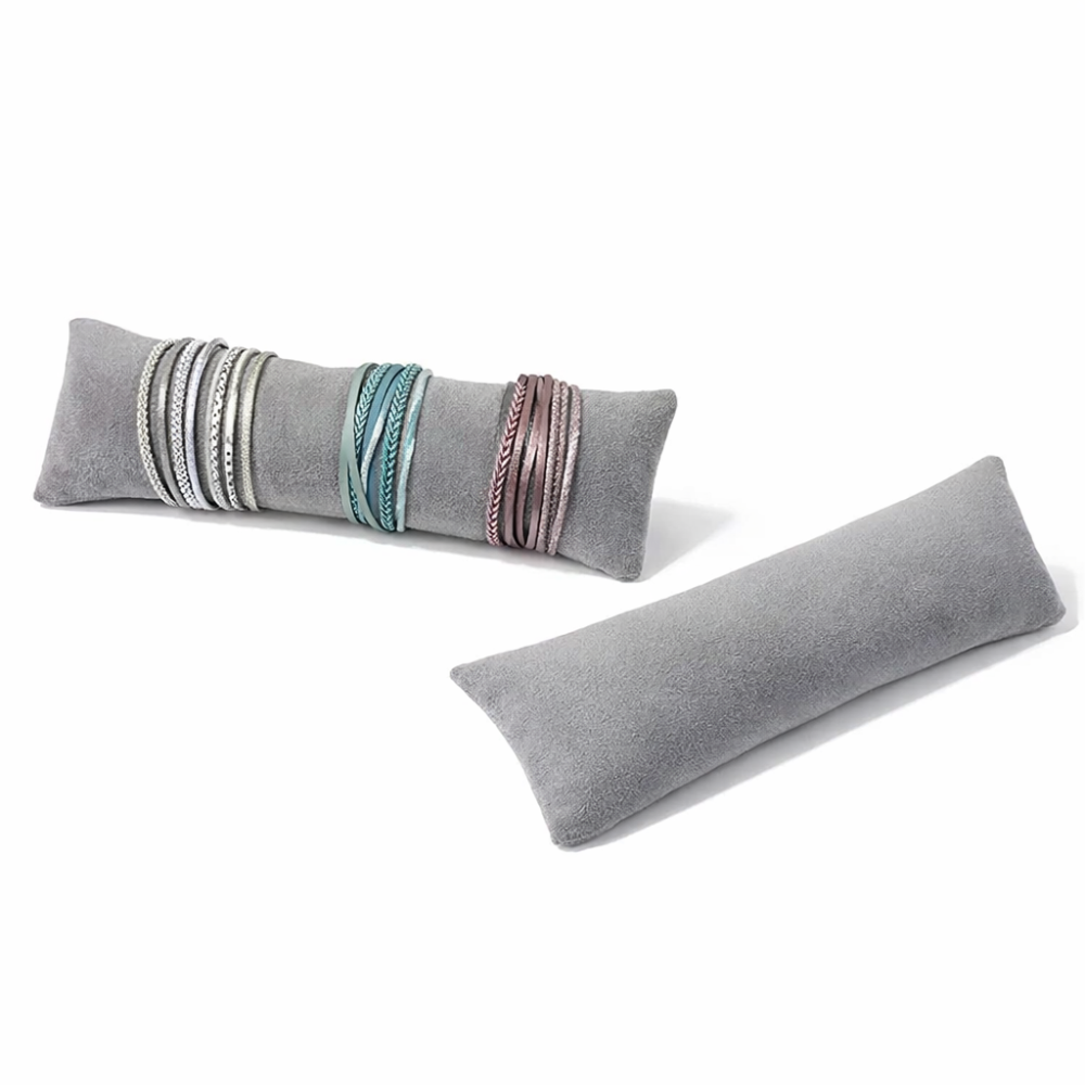 Cojín alargado de terciopelo gris 7x24 cm
