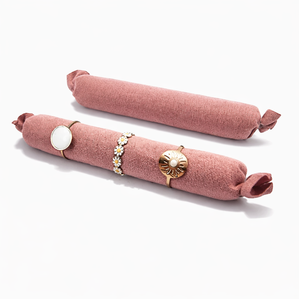 Cojín para anillos de ante rosa - 10 cm